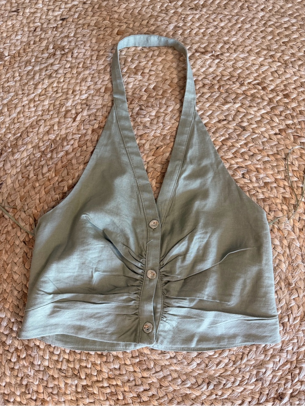 Zara Olive Halter Button-Front Crop Top